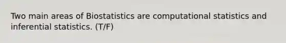 Two main areas of Biostatistics are computational statistics and inferential statistics. (T/F)