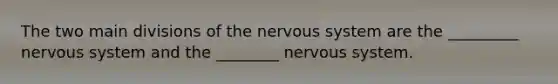 The two main divisions of the <a href='https://www.questionai.com/knowledge/kThdVqrsqy-nervous-system' class='anchor-knowledge'>nervous system</a> are the _________ nervous system and the ________ nervous system.