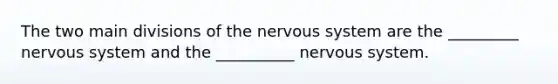 The two main divisions of the nervous system are the _________ nervous system and the __________ nervous system.