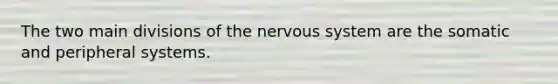 The two main divisions of the nervous system are the somatic and peripheral systems.