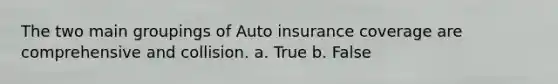 The two main groupings of Auto insurance coverage are comprehensive and collision. a. True b. False