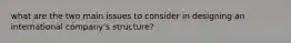 what are the two main issues to consider in designing an international company's structure?