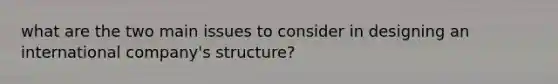 what are the two main issues to consider in designing an international company's structure?