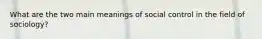 What are the two main meanings of social control in the field of sociology?