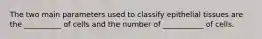 The two main parameters used to classify epithelial tissues are the __________ of cells and the number of ___________ of cells.