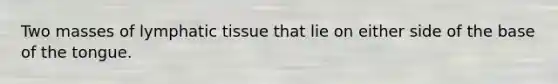 Two masses of lymphatic tissue that lie on either side of the base of the tongue.