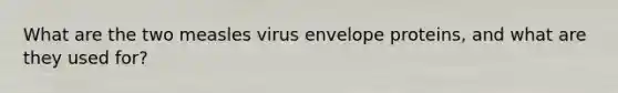 What are the two measles virus envelope proteins, and what are they used for?