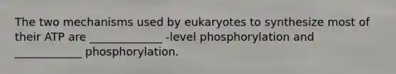 The two mechanisms used by eukaryotes to synthesize most of their ATP are _____________ -level phosphorylation and ____________ phosphorylation.