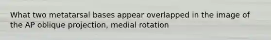 What two metatarsal bases appear overlapped in the image of the AP oblique projection, medial rotation