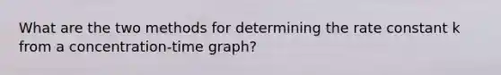 What are the two methods for determining the rate constant k from a concentration-time graph?