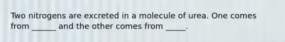 Two nitrogens are excreted in a molecule of urea. One comes from ______ and the other comes from _____.