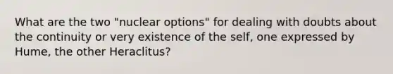 What are the two "nuclear options" for dealing with doubts about the continuity or very existence of the self, one expressed by Hume, the other Heraclitus?