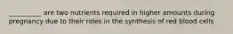 __________ are two nutrients required in higher amounts during pregnancy due to their roles in the synthesis of red blood cells