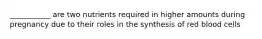 ___________ are two nutrients required in higher amounts during pregnancy due to their roles in the synthesis of red blood cells