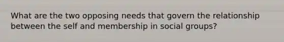 What are the two opposing needs that govern the relationship between the self and membership in social groups?