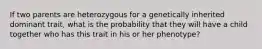 If two parents are heterozygous for a genetically inherited dominant trait, what is the probability that they will have a child together who has this trait in his or her phenotype?