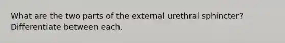 What are the two parts of the external urethral sphincter? Differentiate between each.