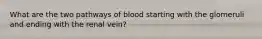 What are the two pathways of blood starting with the glomeruli and ending with the renal vein?