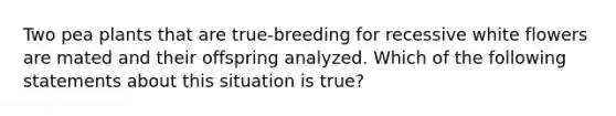 Two pea plants that are true-breeding for recessive white flowers are mated and their offspring analyzed. Which of the following statements about this situation is true?