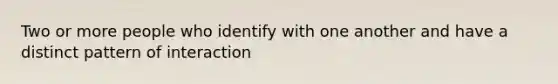 Two or more people who identify with one another and have a distinct pattern of interaction