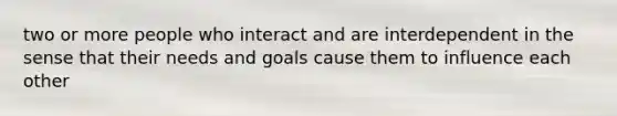 two or more people who interact and are interdependent in the sense that their needs and goals cause them to influence each other