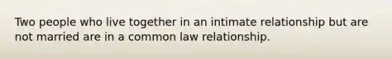 Two people who live together in an intimate relationship but are not married are in a common law relationship.