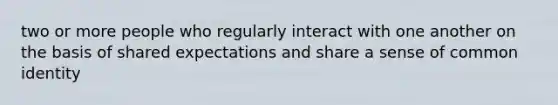 two or more people who regularly interact with one another on the basis of shared expectations and share a sense of common identity