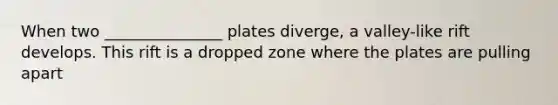 When two _______________ plates diverge, a valley-like rift develops. This rift is a dropped zone where the plates are pulling apart