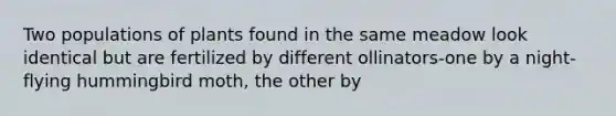 Two populations of plants found in the same meadow look identical but are fertilized by different ollinators-one by a night-flying hummingbird moth, the other by