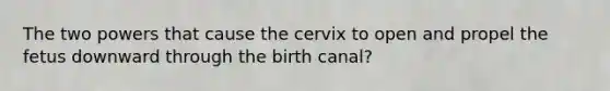 The two powers that cause the cervix to open and propel the fetus downward through the birth canal?