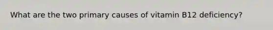 What are the two primary causes of vitamin B12 deficiency?
