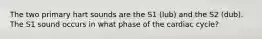 The two primary hart sounds are the S1 (lub) and the S2 (dub). The S1 sound occurs in what phase of the cardiac cycle?