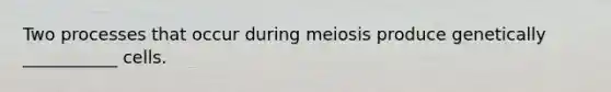 Two processes that occur during meiosis produce genetically ___________ cells.