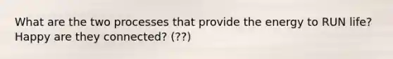 What are the two processes that provide the energy to RUN life? Happy are they connected? (??)