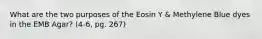 What are the two purposes of the Eosin Y & Methylene Blue dyes in the EMB Agar? (4-6, pg. 267)