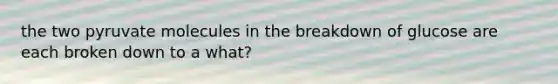 the two pyruvate molecules in the breakdown of glucose are each broken down to a what?