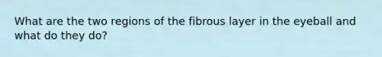 What are the two regions of the fibrous layer in the eyeball and what do they do?