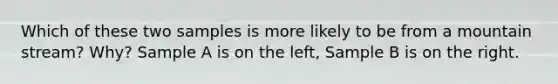 Which of these two samples is more likely to be from a mountain stream? Why? Sample A is on the left, Sample B is on the right.