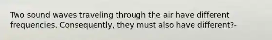 Two sound waves traveling through the air have different frequencies. Consequently, they must also have different?-