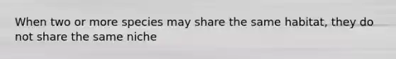 When two or more species may share the same habitat, they do not share the same niche