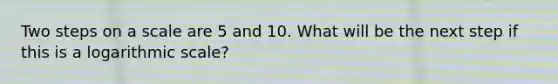 Two steps on a scale are 5 and 10. What will be the next step if this is a logarithmic scale?