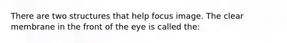 There are two structures that help focus image. The clear membrane in the front of the eye is called the: