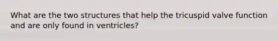 What are the two structures that help the tricuspid valve function and are only found in ventricles?