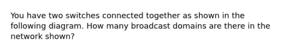 You have two switches connected together as shown in the following diagram. How many broadcast domains are there in the network shown?