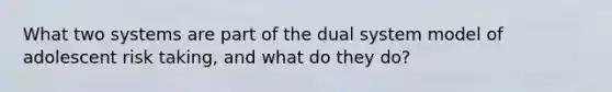What two systems are part of the dual system model of adolescent risk taking, and what do they do?