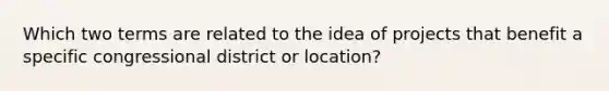 Which two terms are related to the idea of projects that benefit a specific congressional district or location?