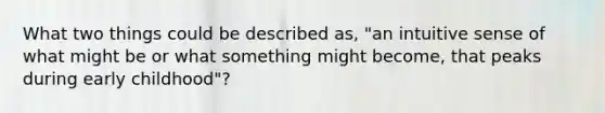 What two things could be described as, "an intuitive sense of what might be or what something might become, that peaks during early childhood"?
