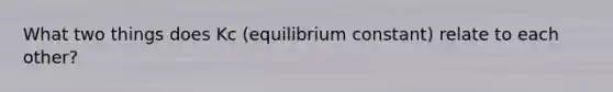 What two things does Kc (equilibrium constant) relate to each other?