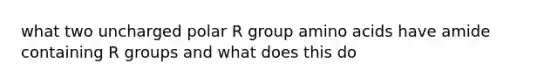 what two uncharged polar R group amino acids have amide containing R groups and what does this do