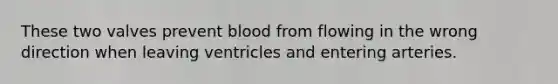 These two valves prevent blood from flowing in the wrong direction when leaving ventricles and entering arteries.